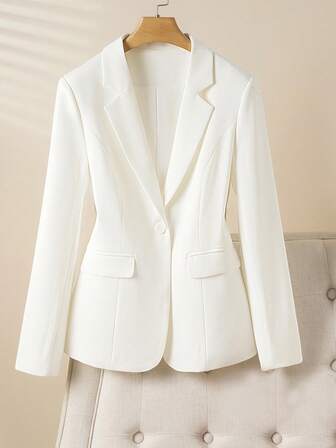 Elegant And Fashionable Solid Color Women's Blazer, Suitable For Casual And Professional Occasions