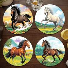 1 set/4 pièces/6 pièces de dessous de verre en boue de diatomées à motif cheval, dessous de verre à fleurs pour café, décorations multi-occasions pour maisons et restaurants, cadeaux de fête, décorations de table, décorations quotidiennes, décorations de fête à thème.