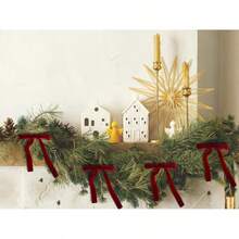 6/12/24 szt. Vintage aksamitne kokardy świąteczne do dekoracji choinki, rustykalne rzemiosło i prezenty, klasyczne kokardy z poliestrowej wstążki na Boże Narodzenie, Walentynki, ślub, urodziny, święta, dom i dekoracje ślubne