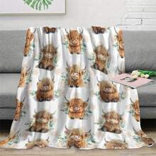 Cozy Floral Highland Cow Print Flannel Throw Blanket - Soft, Warm & Versatile For  , Adds A Modern Touch To Your Home, Creating A Comfortable Bedroom Style.   Suitable For All Seasons, Polyester,    Washable, Machine Washable, Lightweight, Breathable, Comfortable, Warm, Unique,280gsm, Suitable For Him And Her, Suitable For Napping, Camping, Traveling, Family, Daily Life Office Decoration, Birthday Anniversaries, Valentine's Day, Thanksgiving, Christmas, Halloween, Mother's Day, Father's Day, Weddings, New Year Gifts For Her, Him, Family, Boyfriend, Girlfriend Father, Family Member, Mother, Lover, Daughter, Son, Grandfather, Grandmother, Friend,  Classmate And Pet. Sofa,Bed,Car,Bedroom,Living Room,Office, Outdoor Camping, Beach,Wall Decoration Ships From USA - Multicolor 5 - View 7