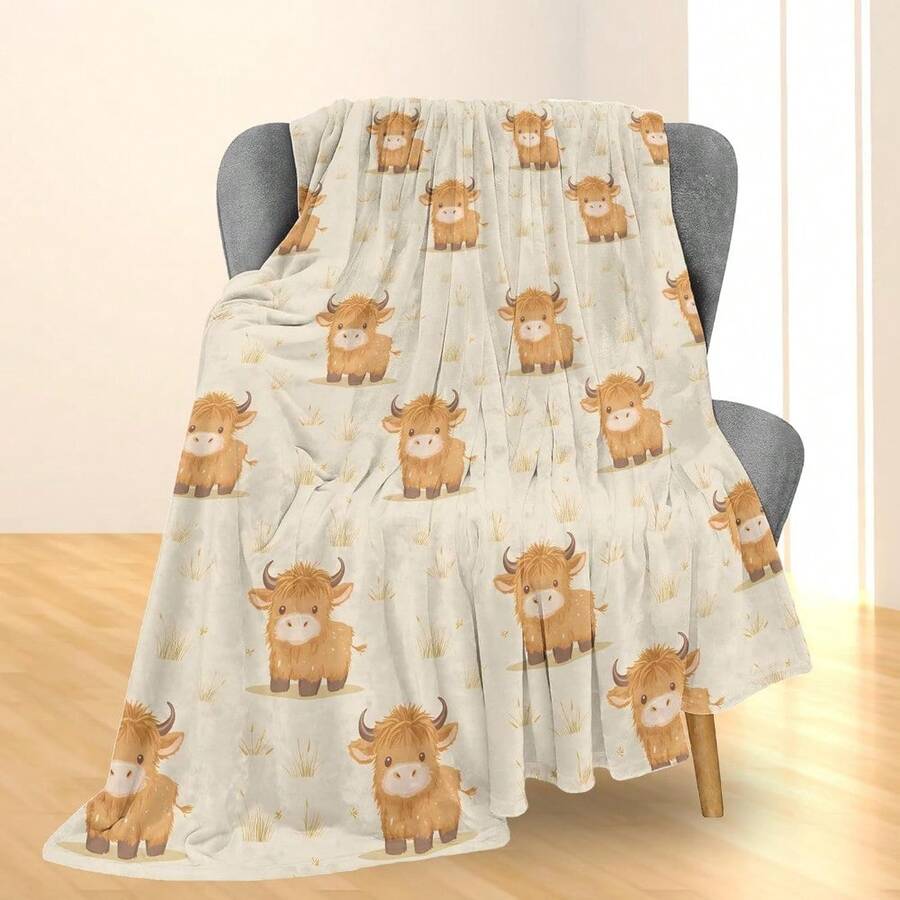 Cozy Floral Highland Cow Print Flannel Throw Blanket - Soft, Warm & Versatile For  , Adds A Modern Touch To Your Home, Creating A Comfortable Bedroom Style.   Suitable For All Seasons, Polyester,    Washable, Machine Washable, Lightweight, Breathable, Comfortable, Warm, Unique,280gsm, Suitable For Him And Her, Suitable For Napping, Camping, Traveling, Family, Daily Life Office Decoration, Birthday Anniversaries, Valentine's Day, Thanksgiving, Christmas, Halloween, Mother's Day, Father's Day, Weddings, New Year Gifts For Her, Him, Family, Boyfriend, Girlfriend Father, Family Member, Mother, Lover, Daughter, Son, Grandfather, Grandmother, Friend,  Classmate And Pet. Sofa,Bed,Car,Bedroom,Living Room,Office, Outdoor Camping, Beach,Wall Decoration Ships From USA - 多色10 - 查看 1