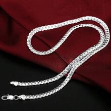 New 925 Sterling Silver 2 Pieces Full Sideways Chain Necklace Bracelet For Women Men Fashion Jewelry Sets Wedding Gift