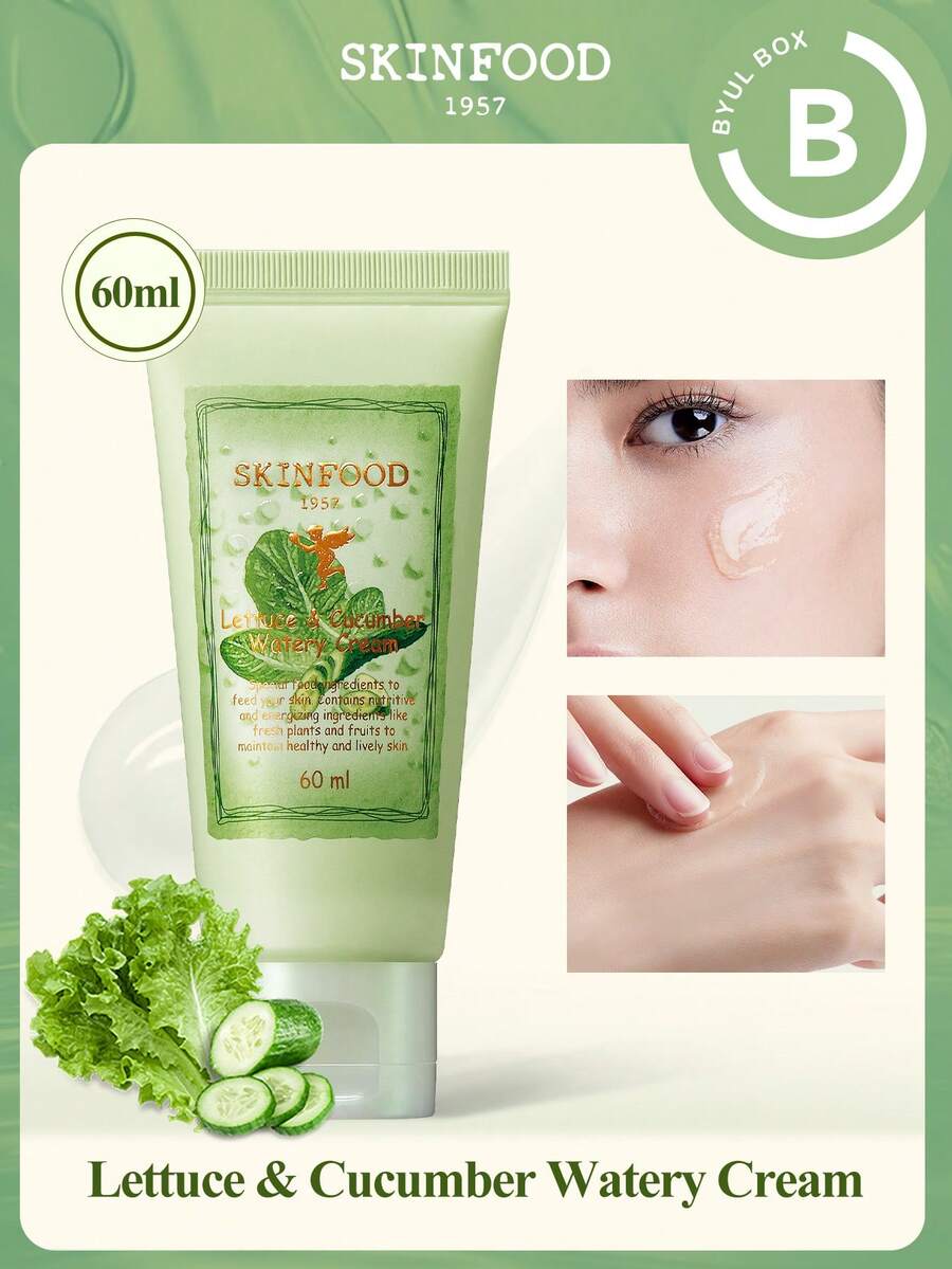 SKINFOOD Crema Hidratante y Calmante de Lechuga y Pepino 60ml - Hidratante y Calmante | Crema en gel ligera, Cuidado de la piel coreano, Para piel sensible - Crema acuosa de lechuga y pepino 2.02 oz (60 ml) - Ver 1