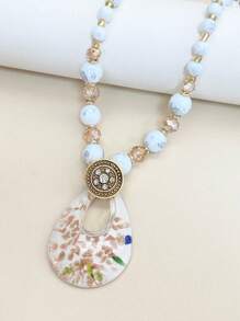 1pc Fashionable Boho Glass Water Drop Pendant Necklace,Vintage, Holiday Gift For Women