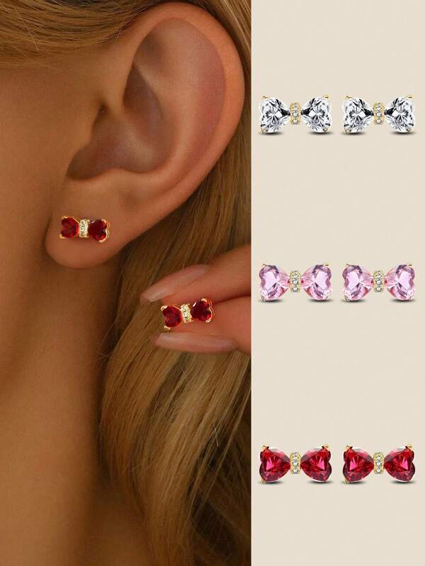 1pc Light Luxury High Flash Love Bow Earrings 925 Sterling Silver Women's Earrings Elegant Women's Jewelry Valentine's Day Birthday Gift Daily Wear