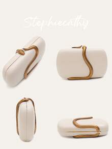 STEPHIECATHY 女士迷人奢华蛇纹五金装饰 PU 人造皮革手拿包品牌设计长金属链盒形手提包磁扣斜挎晚宴包多功能优雅钱包适合晚宴鸡尾酒会宴会约会礼物 - 彩色 - 查看 7