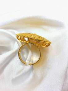 1pc Fashion Elegant Popular Cross-Border Exquisite 3D Carved Plated Gold Ring, Middle East Dubai Europe & Africa Bridal Wedding Party Dress Accessory Holiday Gift Everyday Jewelry, Adjustable Size