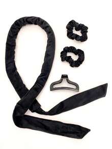 4pcs Women's Hair Styling Tools Set Including Heatless Curling Wand, Braiding Tool, Hair Ties And Hair Claw Clips Hair Accessories - Beige - View 15