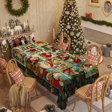 1pc Rectangular Tablecloth, Fresh Winter Theme Tablecloth | Christmas Season Healing Dining Table, Party Atmosphere Setter, Suitable For Daily Home Living Room Dining Room, Outdoor Picnic, Theme Events, Lightweight And Washable, Can Be Used Indoors/Outdoors