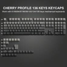 Womier PBT Keycap Sets Black, Gradient Double Shot Keycaps 60 75 Percent, Translucent Keycaps, Side Printed, Cherry Profile For Mechanical Gaming Keyboards (Only Keycaps) - 深灰色 - 查看 9
