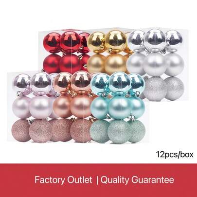 12个6厘米/8厘米电镀圣诞球装饰品，玫瑰金、银色、红色、蓝色、粉色组合，圣诞树装饰品，适用于家居、办公室、商场家居装饰、圣诞装饰、房间装饰、冬季圣诞装饰、家居圣诞礼物、圣诞装饰品
