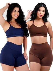 Work Fitness Basic Premium Fitness Set: Top And Bermuda Shorts - 藍色和棕色 - 查看 1