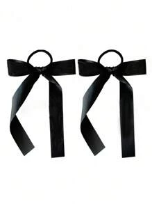 2 piezas Scrunchies de pelo con lazo negro minimalista, lazos de pelo estilo bailarina, accesorios de pelo dulces, adecuados para uso diario, lindos, sujetadores de coleta, ligas de pelo, bandas de goma para el pelo, cuerda para el pelo