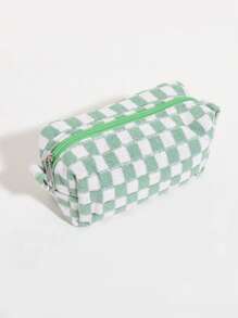 1 件格纹铅笔盒，返校，学校用品，铅笔袋，书包 - 棕色 - 查看 25