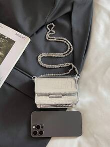 Pu材質實色金屬迷你兒童斜背包,具有鍊條肩帶 - 銀色 - 查看 3