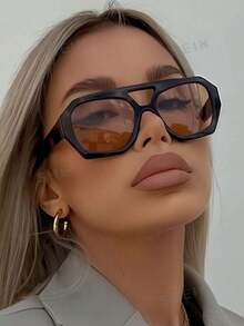 1 副豹纹棕色多边形复古时尚眼镜，适合街头摄影、驾驶、旅行、海滩