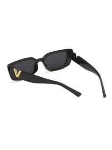 1 Pair Women's Black Square PC Frame Personalized Full-Rim Everyday, Street Style, Travel & Holiday Vintage Fashion Fashion Glasses For Summer Beach Vacation, Outdoor, Travel Shades Letters Design Vintage Style Rectangle Frame For Going Out Outfit,Back To School - Black - View 3