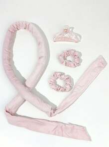 4pcs Women's Hair Styling Tools Set Including Heatless Curling Wand, Braiding Tool, Hair Ties And Hair Claw Clips Hair Accessories - Beige - View 16