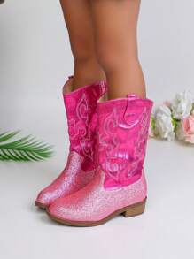 Autumn/Winter New Children's Boots, Embroidered Fashion Western Cowboy Boots, Pointed Toe Chunky Heel Lightweight Stylish Ankle Boots, Suitable For Older Kids Girls Outdoor, Party, Play