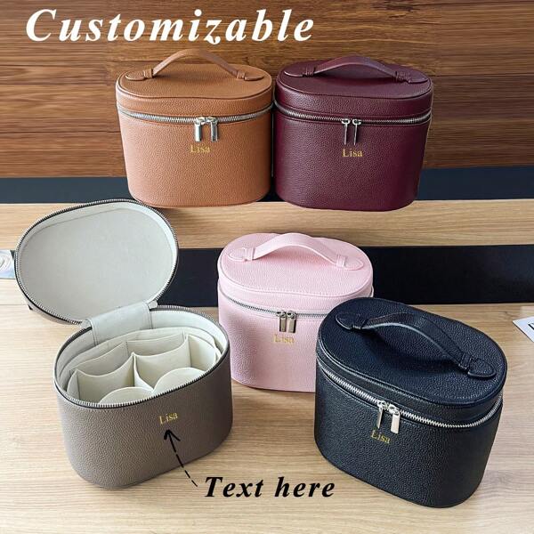 1pc Customized Large-Capacity PU Leather Cosmetic Box With Inside Storage Organizer, Personalized Women Travel Makeup Case Cosmetic Bag With Handle, A Light Luxury Storage Insert Organizer, A Custom-Made PU Leather Storage Box That Can Be Customized In Terms Of Name And Letter Capitalization, With A Divided Design,Family,Friends,Girlfriend,Boyfriend