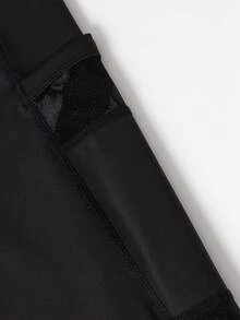 Plus Size Women Mesh Patchwork Yoga Fitness Pants, Mesh Patchwork Pocket Design, Suitable For Yoga, Fitness, Jogging - Black - View 7