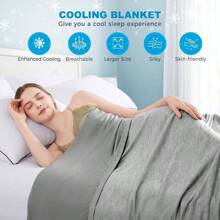 Cooling Blankets For Hot Sleepers, Cool Summer Blanket Keep Body Cool For Night Sweats Double Sided Lightweight Breathable Blanket For Bed Couch Sofa, Queen(90"X90"), Grey - 藍色 + 毛毯 (50"x70") - 查看 2