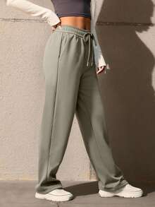 Pants Deportivo Para Mujer Pierna Ancha Corte Wide Leg - Verde - Ver 3
