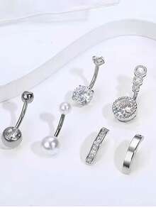 4pcs Rhinestone Rhinestone Curved Barbell Navel Piercing Rings, Stainless Steel Simple Design Belly Button Rings For Women - Golden Crossbar - View 7