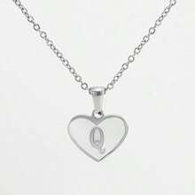 1pc Personalized Heart-Shaped White Shell Initial Necklace Stainless Steel Non Tarnish Women Letter Necklace