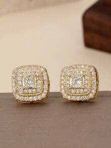 2 Stücke vintage quadratische Zirkonia besetzte charmante funkelnde Hip-Hop-Stil Ohrringe, elegante Unisex-Ohrringe geeignet für Halloween, Weihnachten, Saudi-Nationalfeiertag