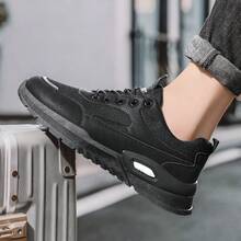 بوت عمل كاجوال للرجال، بوت برباط قابلة للتنفس من قماش الشبكة مع كاب للأصابع، بوت عمل خارجية عتيقة، مناسبة لجميع المواسم - الأسود - مشاهدة 9