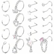 Milacolato PCS 20G Dangle Nose Rings For Women - Butterfly, Heart, Moon, Flower, Cross CZ Hoops - Cartilage Earring Piercing Jewelry - 彩色 - 查看 14