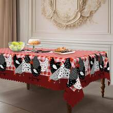 1pc Vintage Farmhouse Round & Rectangular Tablecloth, Multiple Sizes, Rooster Red Plaid Pattern Print Design, Suitable For Spring/Summer, Kitchen, Picnic, Fits Easter, Birthday, Mother's Day, Graduation, Wedding Gifts - Multicolor - View 5