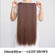 28 英寸长直发合成接发，隐形无缝蓬松夹式假发，女士适用，耐热纤维材质，可加热拉伸 - 彩色 - 查看 16