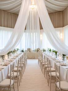 Elegant White Tulle Wedding Arch Curtain Fabric: Transparent, Anti-Wrinkle Lace, With Floral Decorations, Suitable For Halloween And Thanksgiving; Multi-Functional Tablecloth, Suitable For Outdoor Weddings, Business Events, INS Style, Wedding Decorations - Party Banners