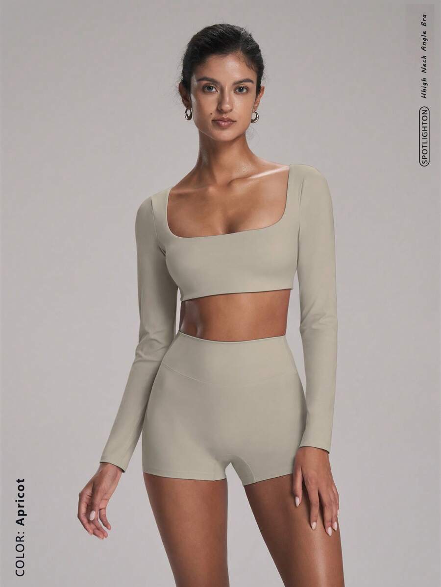 FWH Conjunto deportivo de 2 piezas compuesto por top de manga larga con almohadillas desmontables y diseño moldeador de caderas para yoga, correr al aire libre, citas, ir al trabajo, de uso versátil, elástico, sexy, casual, cómodo, juvenil, con un diseño elegante y minimalista.