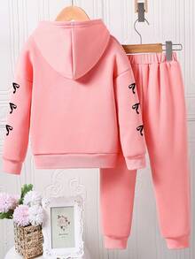 Ensemble sweat-shirt à capuche et pantalon de jogging imprimé numérique pour préadolescentes - Rose bonbon - Voir 3