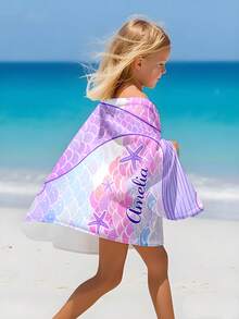 Toalha de praia infantil personalizada, presente de aniversário de verão, clima de verão, viagem de meninas à praia, toalha de praia personalizada, piscina, decoração de praia, para família, sereia - Multicolorido - Ver 8