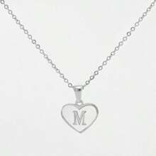 1pc Personalized Heart-Shaped White Shell Initial Necklace Stainless Steel Non Tarnish Women Letter Necklace
