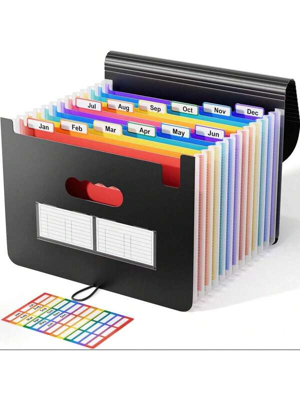 Organizador de pastas expansível com 12/24/36 bolsos, organizador portátil de faturas mensais e documentos fiscais, documentos tamanho A4 com etiquetas em branco, abas coloridas, tamanho A4 para escola, casa e escritório, itens essenciais para a sala de aula, materiais de volta às aulas