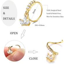 Milacolato PCS 20G Dangle Nose Rings For Women - Butterfly, Heart, Moon, Flower, Cross CZ Hoops - Cartilage Earring Piercing Jewelry - 彩色 - 查看 2