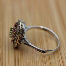 Nhẫn vàng hai tông màu đá Cubic Zirconia đỏ Boho cổ điển dành cho nữ Nhẫn bạc độc đáo Nhẫn thủ công Thổ Nhĩ Kỳ Quà tặng trang sức dự tiệc hàng ngày - Nhiều màu - Xem 5