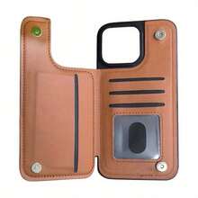 Phone 2025 - Cartera de piel sintética de primera calidad, elegante, a prueba de golpes, resistente a los arañazos, adecuada para 12/13/14/15 - Marrón claro - Ver 1