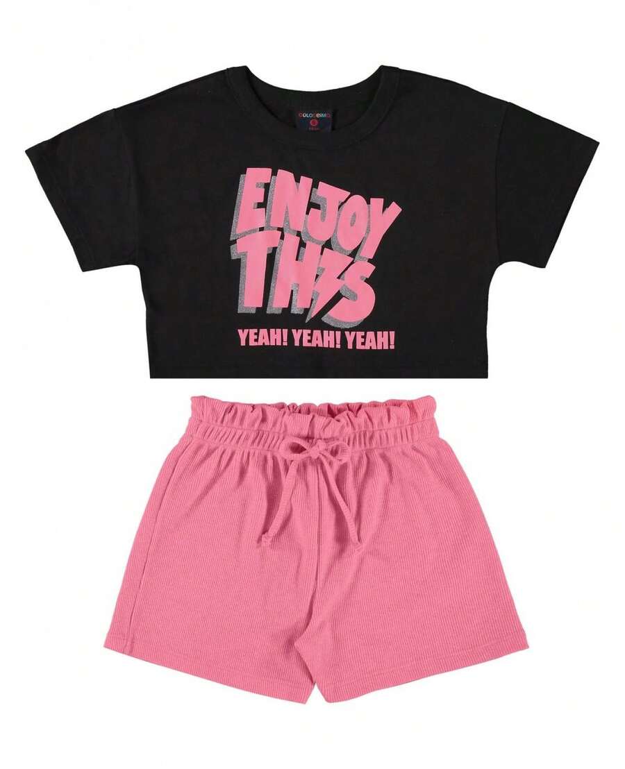 Conjunto Blusa e Short Clochard Infantil Guloseima - Preto - Visão 1