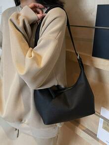 1 件小众设计柔软 PU 纯色时尚简约百搭单肩包，迷你腋下包手提包女士 - 黑色 - 查看 6