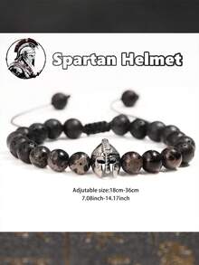 Brazalete de casco de hombre, brazalete de gladiador espartano, brazalete de guerrero de piedra natural ajustable de macramé - pulsera espartana - Ver 3