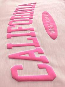 HESSEN 2pcs/Set Plus Size Women Casual Fashion Simple Basic Versatile Solid Color Letter Print Graphic Sweatsuit, Round Neck Short Sleeve T-Shirt With Drawstring Pocket Shorts Two Pieces Set, Back To School Outfit, Women Teachers Uniform, Jogging Suit, Valentine's Day, New Year Holiday Clothing - Pink - View 3