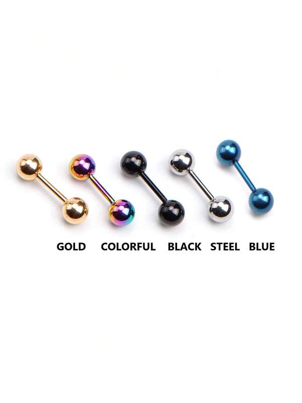 2pcs Hypoallergenic Titanium Steel Double-Headed Round Ball Earrings, Simple & Fashionable Colorful Tongue Stud, Ear Cartilage Stud 16G 6MM, Cute Mini Bead Ear Piercing Earrings, Tongue Stud, Tragus Stud