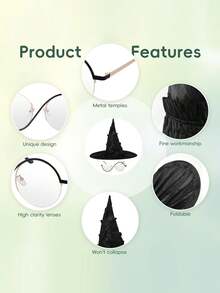 Kostium czarownicy z okularami i akcesoriami dla kobiet na Halloween Czarodziej Cosplay - Wielokolorowe - Zobacz 4