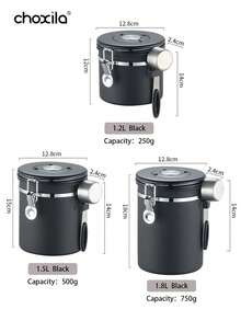 choxila 1个1.2升/1.5升/1.8升咖啡罐，密封不锈钢食品储存容器，适用于咖啡豆、茶叶、糖、面粉、谷物，带日期追踪器和量勺，咖啡配件 - 黑色 - 查看 9